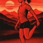 Retro Image of a runner Stretching