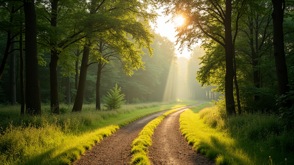 serene nature path with dappled sunlight